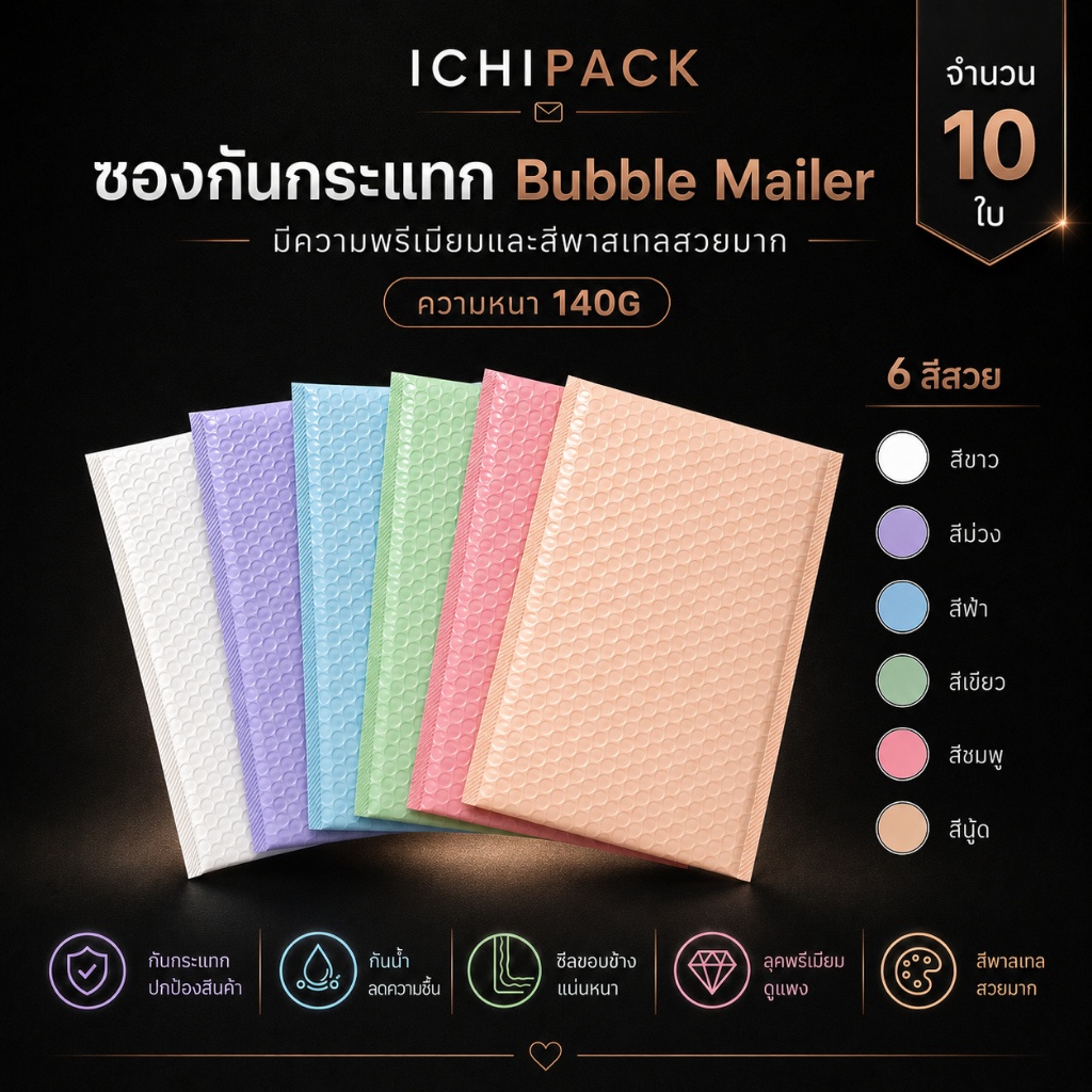 ซองกันกระแทก Bubble Mailer 10 ใบ สีพาสเทล ซองบับเบิ้ล ซองไปรษณีย์กันกระแทก กันน้ำ ซีลแน่น