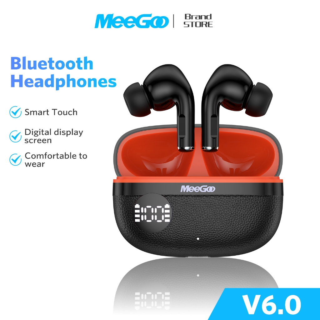 MEEGOOหูฟังบลูทูธไร้สาย มีจอแสดงแบตกล่องชาร์จ Bluetooth 6.0 สัมผัสควบคุม ตัดเสียงรบกวนคุยโทรศัพท์