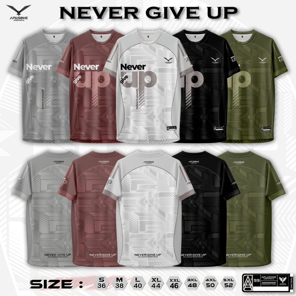 NEVER GIVE UP ใหม่เสื้อคอกลมเนื้อผ้าคุณภาพใส่สบายใส่ได้ชายหญิง 5 สี