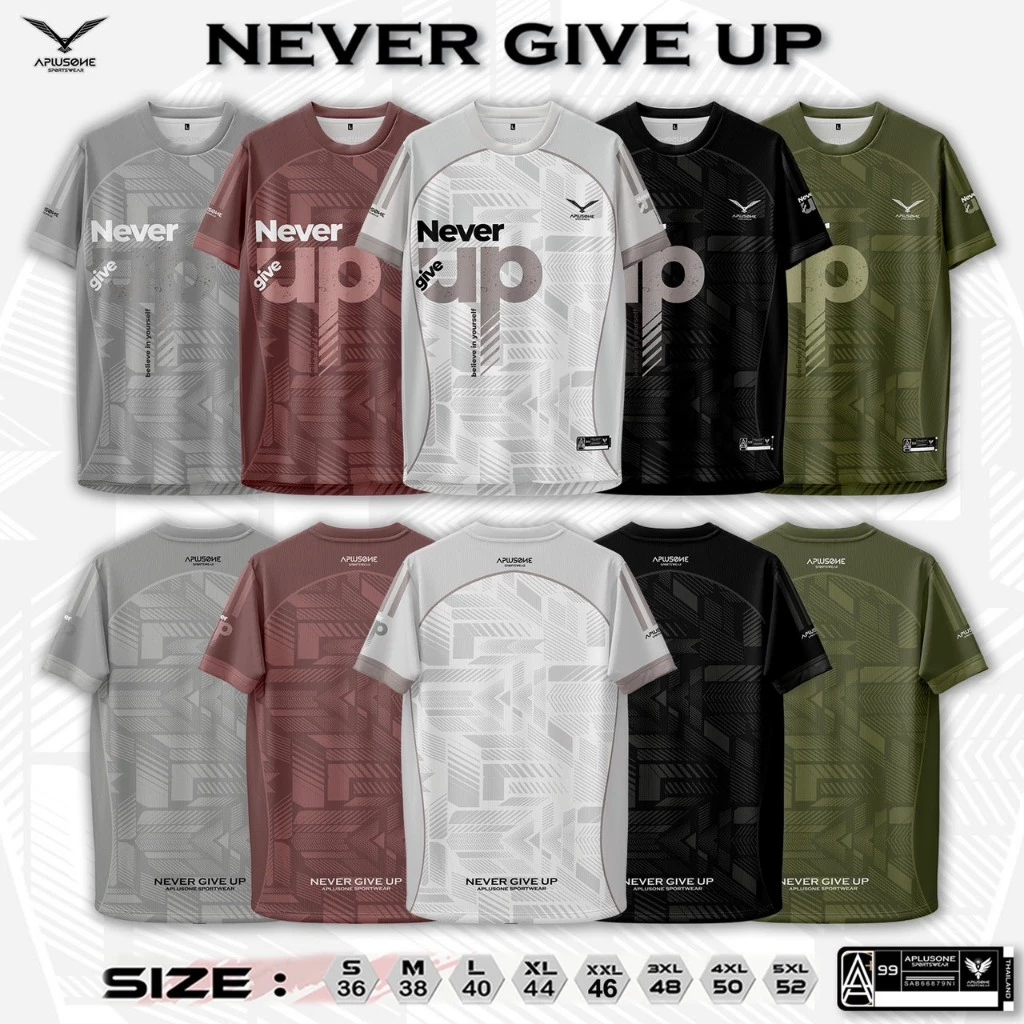 NEVER GIVE UP ใหม่เสื้อคอกลมเนื้อผ้าคุณภาพใส่สบายใส่ได้ชายหญิง 5 สี