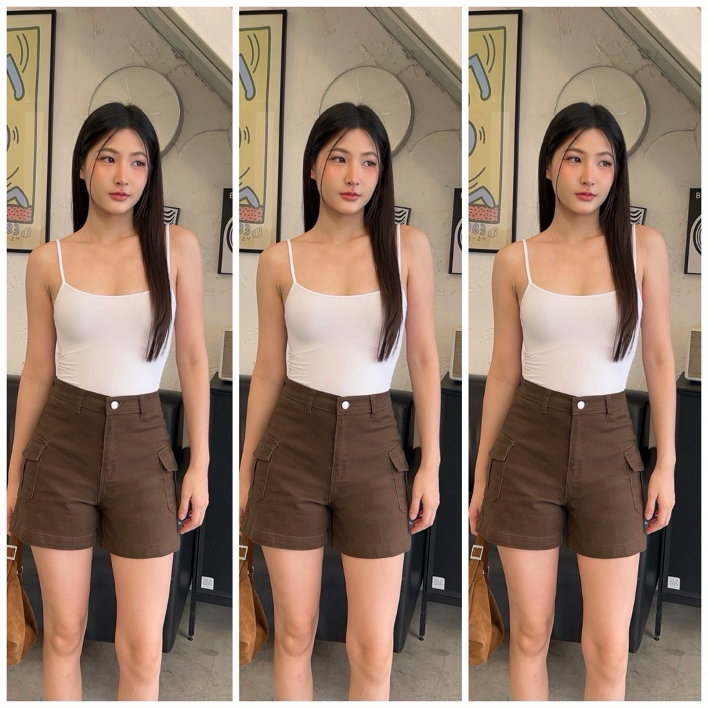 กางเกงขาสั้นผ้ายีนส์ยืด กระเป๋าคาร์โก้ S-XL ความยาว 15.5 นิ้ว 5 สี
