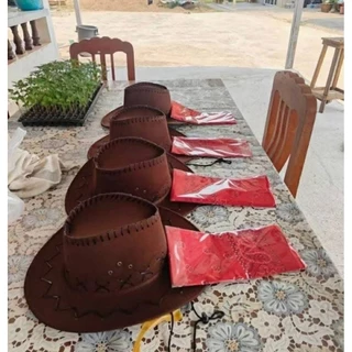 หมวกคาวบอยแถมผ้าพันคอ ครบชุดผู้ใหญ่ คละสี พร้อมส่งทั่วประเทศ