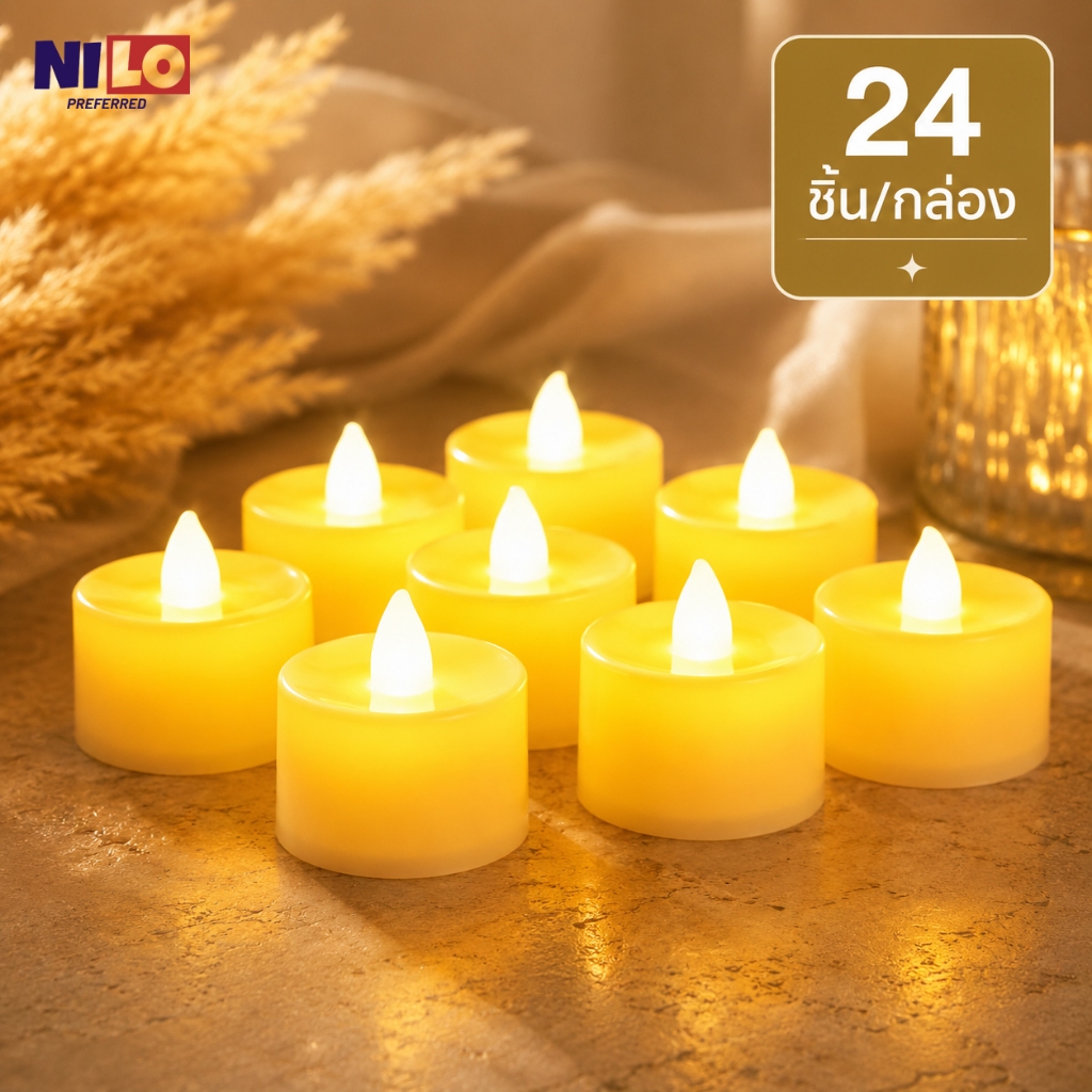 เทียน LED ขนาดเล็ก 3.7x5.1 ซม. 24 ชิ้น เทียนไร้เปลวไฟสำหรับตกแต่งงาน