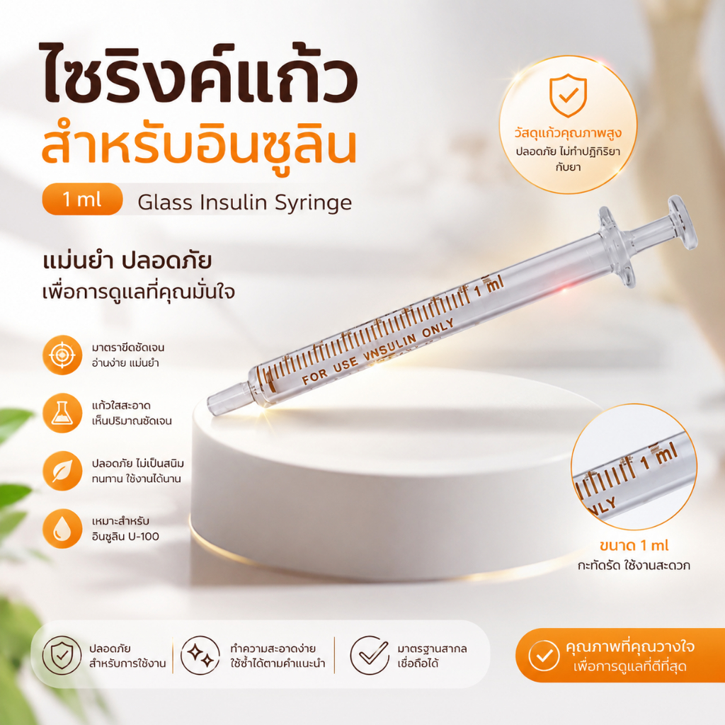 save ใช้ซ้ำได้ (insulin Glass syringe) หลอดฉีดอินซูลิน ขนาด1 ml. เกรดการแพทย์(Borosilicate )