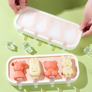 แม่พิมพ์ไอศกรีมซิลิโคน 4 ช่อง DIY ทำไอติม ถอดง่าย ล้างสะดวก มาพร้อมไม้ไอติม ทำน้ำแข็งได้