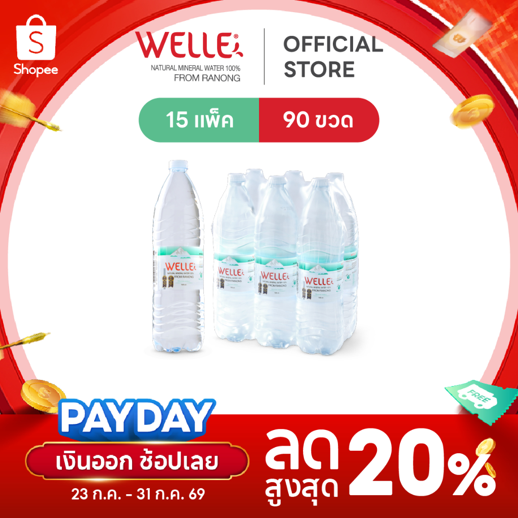 [ส่งฟรี] [5/15 แพ็ค]Welle Mineral Water น้ำแร่เวลล์เล่ 1500 มิลลิลิตร จากแหล่งน้ำแร่ระนอง