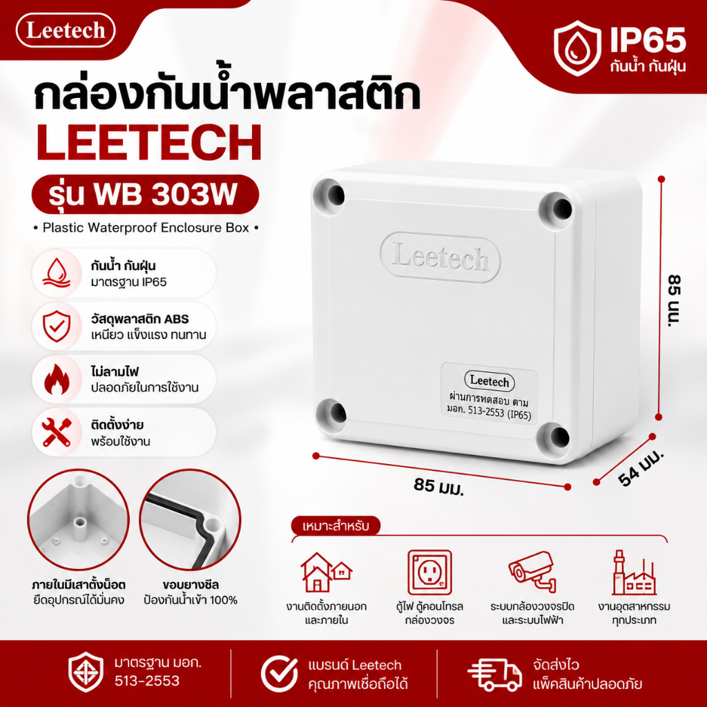 กล่องพลาสติกกันน้ำ Leetech รุ่น WB 303 (กล่องกันน้ำ 3x3)
