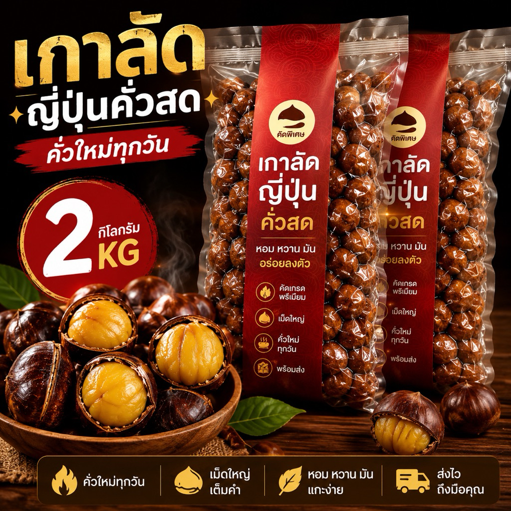 เกาลัดญี่ปุ่นคั่วสด 2 กก. คั่วใหม่ หวานมัน พร้อมกิน
