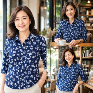 007 - 014 เสื้อผู้หญิง เสื้อผู้สูงอายุ อก 40-52 ใส่สบาย ไม่ร้อน ไม่รีบ เนื้อผ้าพิมพ์ลายดอกไม้