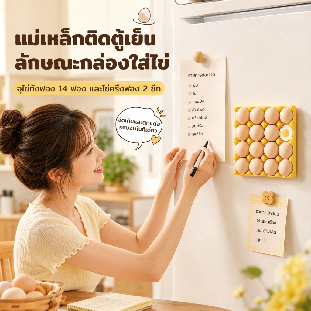 แม่เหล็กติดตู้เย็น ลักษณะกล่องใส่ไข่ แม่เหล็กยึดติดแน่น ไม่หลุดง่าย ไข่ทุกฟองมีแม่เหล็กติด