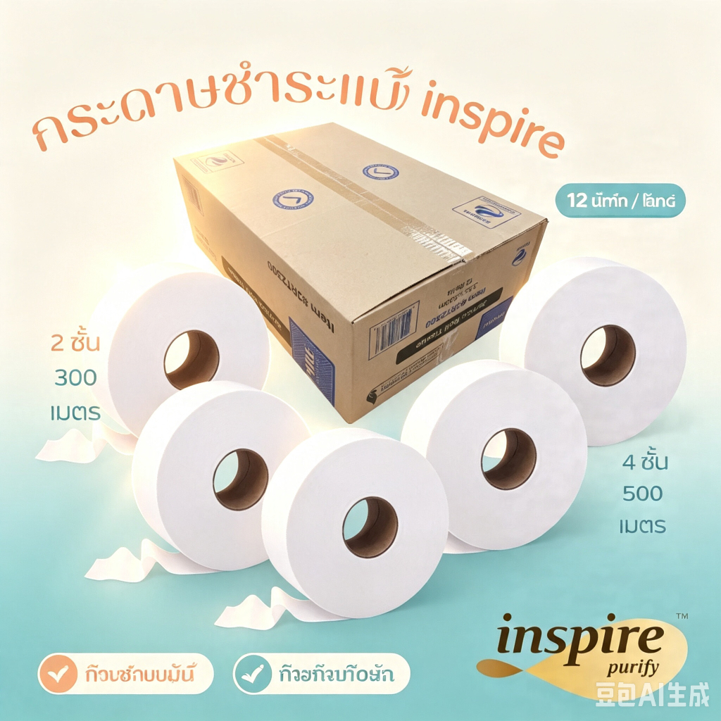 [ ยกลัง คุ้มค่า ] กระดาษทิชชู่ Inspire กระดาษชำระ ยาว 520เมตร/300เมตร กระดาษชำระม้วนใหญ่
