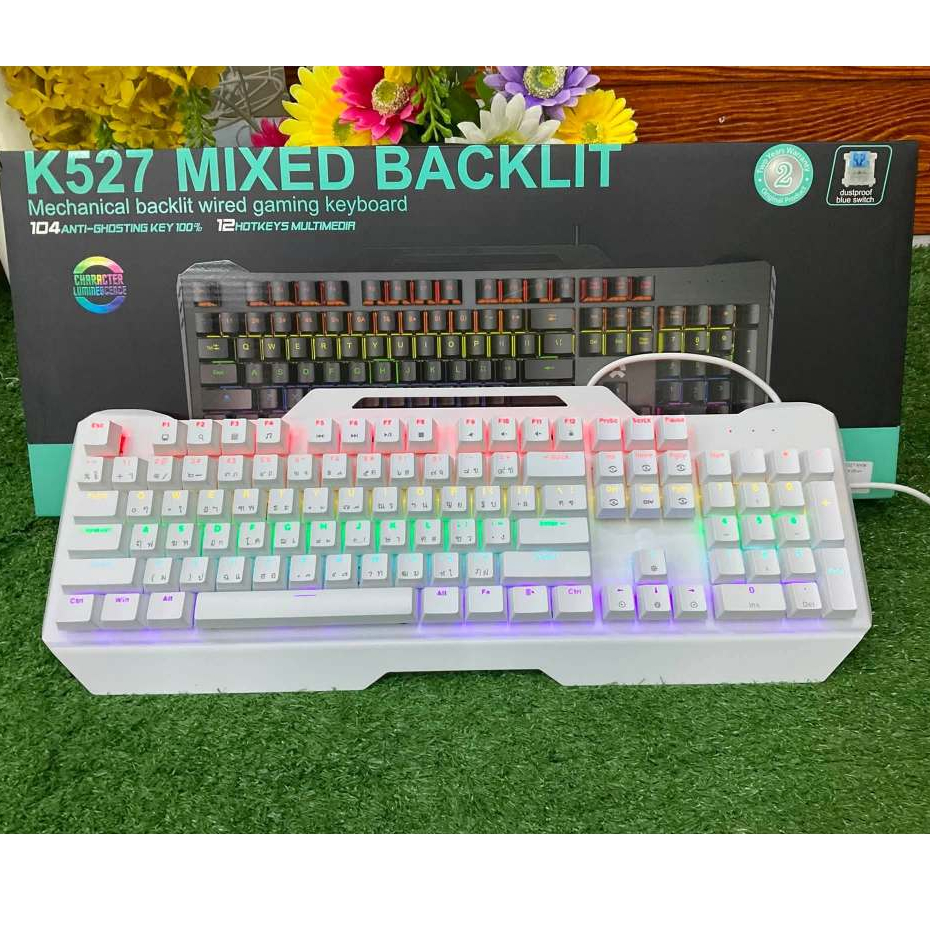 KEYBOARD OKER K527 WHITE (BLUE SWITCH คีย์บอร์ด) Key Switch Mechanical BLUE SWITCH คีย์บอร์ดเกมมิ่ง 