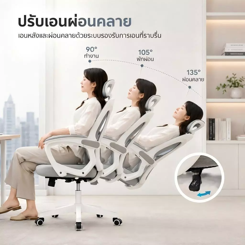 Millera เก้าอี้ทํางาน เก้าอี้เพื่อสุขภาพ ซัพพอร์ตหลัง แก้ปวดเมื่อย นั่งสบายตลอดวัน มีที่พักขา thumbnail 4