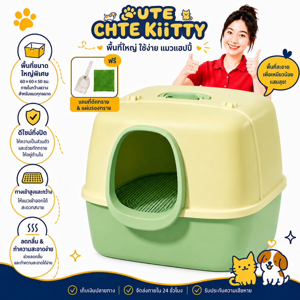 ห้องน้ำแมวกันเก็บกลิ่น กระบะทรายแมว แบบโดมปิด ยับยั้งการเจริญเติบโตของแบคทีเรีย ห้องน้ําแมว xxl ห้องน้ำแมวตัวใหญ่