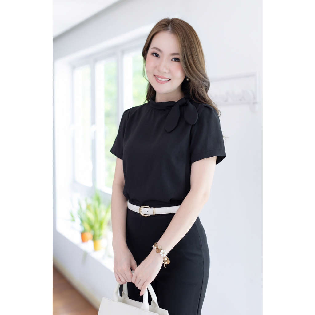 Narinari : MT5139 Crinkled Side Bow Blouse – ผ้าอัดย่น