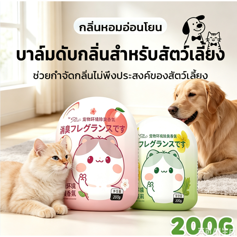 บาล์มดับกลิ่นสัตว์เลี้ยง 200g 🐱🐶 ดับกลิ่นเหม็น ลดกลิ่นอับในบ้าน กลิ่นหอมสดชื่น ปลอดภัยสำหรับแมวและสุนัข ใช้ง่าย ไม่ฉุน