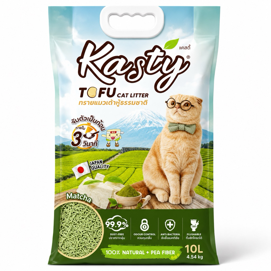 10 ลิตร Kasty ทรายแมวเต้าหู้ธรรมชาติ กลิ่น Matcha รูปที่ 2