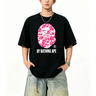 เสื้อยืดแขนสั้นชาย เสื้อยืดแขนสั้นคอรอบแบบหลวม ๆ พรินต์ลายหัวลิงcamo เสื้อ oversize ผู้ชาย ในสไตล์ใหม่จากฝ้ายบริสุทธิ์