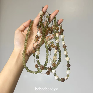 Olive-brown 🫒🥥 สร้อยลูกปัดอะคริลิค โทนสีเขียว-น้ำตาล | สร้อยลูกปัดหินเทียม