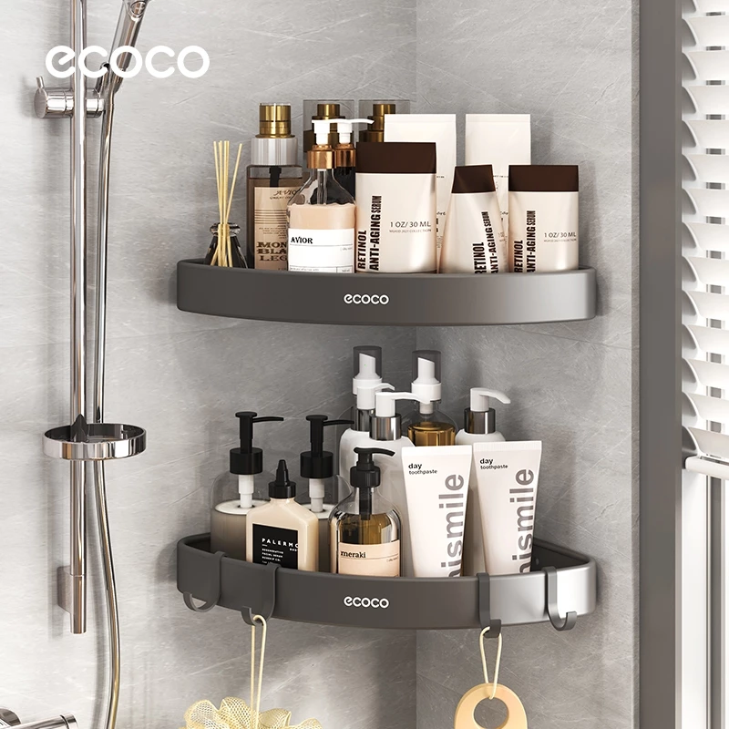 [พร้อมส่ง] Ecoco ชั้นวางเข้ามุมอลูมิเนียม ติดผนังไม่ต้องเจาะ กันน้ำกันสนิม เหมาะสำหรับห้องครัวและห้องน้ำ
