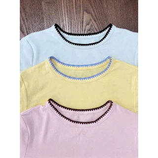 Hotgirl พร้อมส่ง เสื้อยืดแขนสั้นผู้หญิง เสื้อยืดเข้ารูป S-2XL เดินเส้นด้ายตัดคู่สี เนื้อผ้านุ่ม สบายผิว