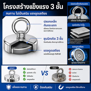 แม่เหล็กแรงสูง แม่เหล็กแรงดูดสูง แม่เหล็กตกปลาใต้น้ำ ที่ยึด ถ้วยดูดแม่เหล็กแรงสูง ดึง 400kg