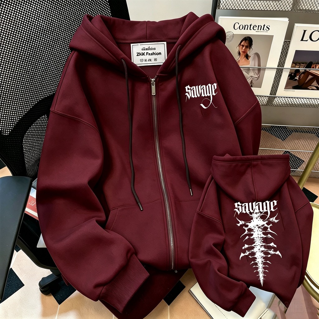 เสื้อฮู้ดซิปผู้หญิง ลายกราฟฟิกพิมพ์หน้า-หลัง รูปที่ 4