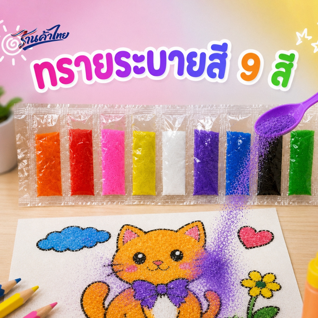 🔥ทรายระบายสี 9สี🔥 ทรายสีละเอียด ✅พร้อมส่งในไทย เสริมทักษะ ทรายสำหรับใช้ระบายสี วาดรูปการ์ตูน ราคาส่ง
