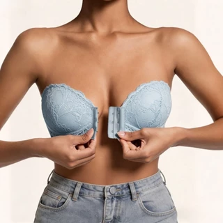 🍒S-XXL🌸บราไร้สายกันลื่นเสื้อชั้นใน🌟 ปิดหน้าด้วยตะขอ ขอบลูกไม้ละเอียด ยกทรงดี ไร้โครงเหล็ก สวมใส่ชุดเดรสได้ พร้อมส่ง