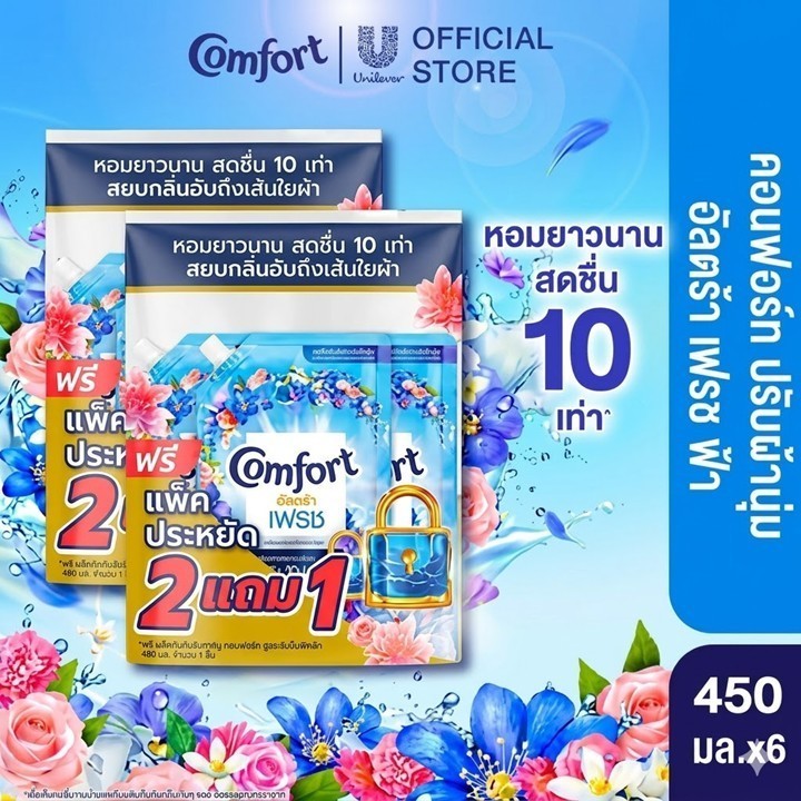 (อยู่ระหว่างปรับเปลี่ยนบรรจุภัณฑ์)คอมฟอร์ท อัลตร้า เดย์ลี่เฟรช (2+1) 450 มล. x2 Comfort Ultra Daily 
