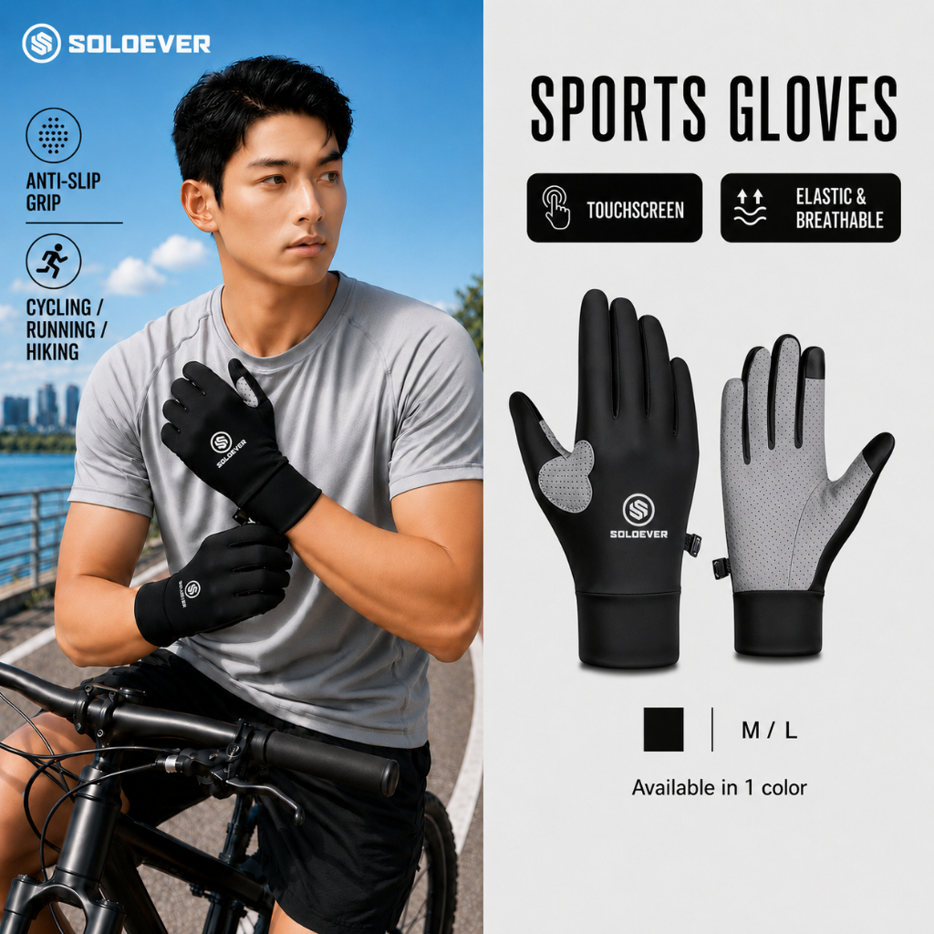 SOLOEVER ถุงมือ มอเตอร์ไซค์ ถุงมือเปิด-ปิดนิ้ว ถุงมือกันแดด กัน UV หน้าจอสัมผัส ปั่นจักรยาน
