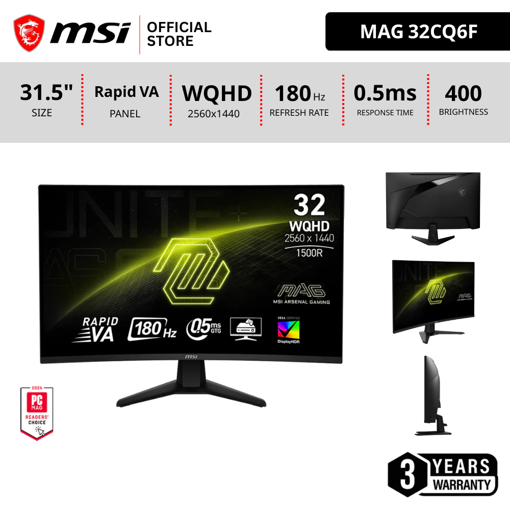 MSI MAG 32CQ6F Monitor จอคอมพิวเตอร์ 31.5'', 180Hz, Curve 1500R