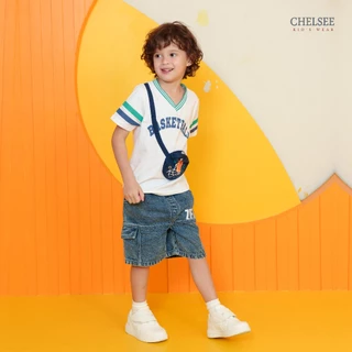 Chelsee กางเกงยีนส์ขาสั้น เอวยางยืด ลายเรียบๆ ผ้ายีนส์เดนิม นิ่ม เด็กผู้ชาย อายุ 1.5-10 ปี เสื้อผ้าเด็กโต รุ่น 128278