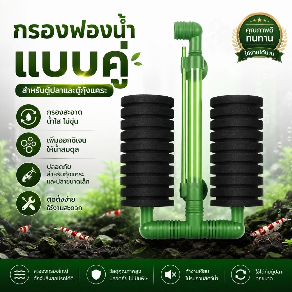 กรองฟองน้ำ​แบบคู่ Xiao Ba Wang รุ่น​ PK004