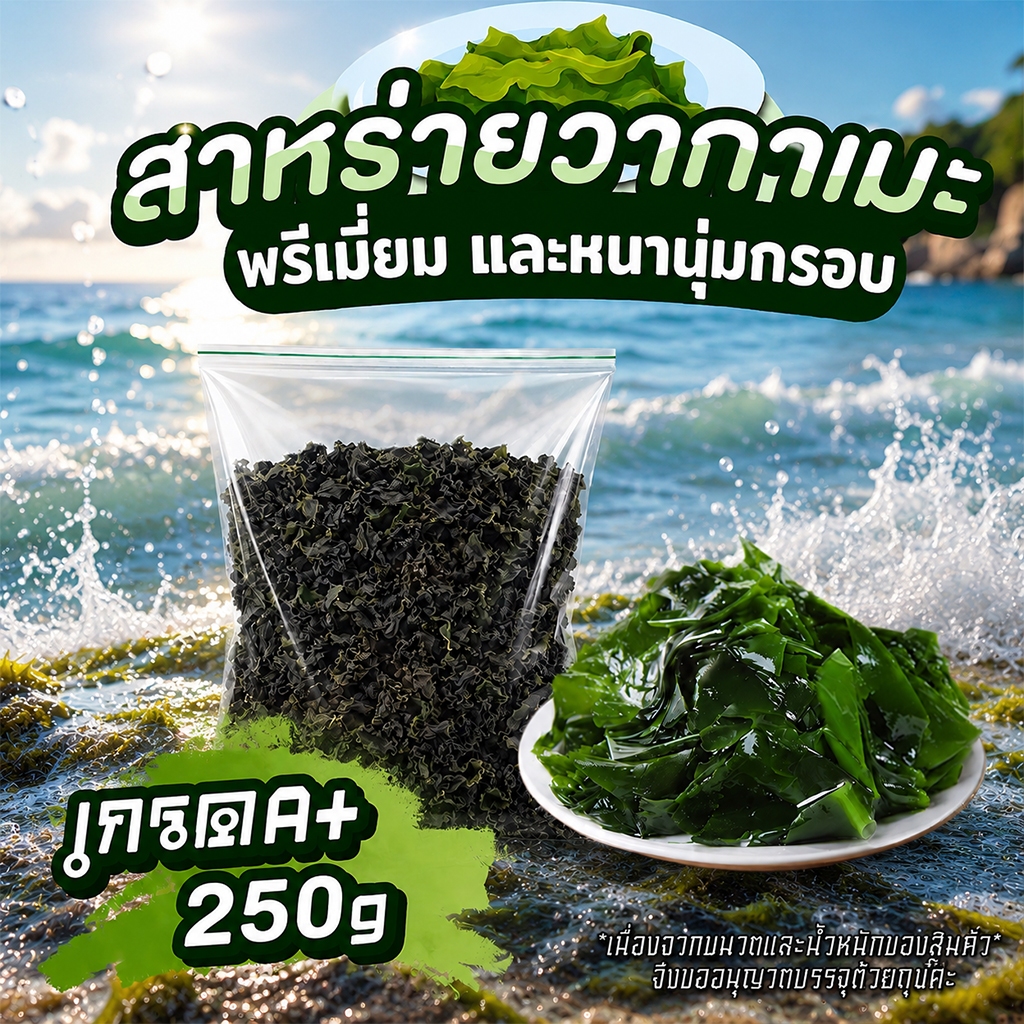 สาหร่าย วากาเมะ 250g A+ เกรดส่งออก สาหร่ายวากาเมะอบแห้ง สาหร่ายวากาเมะ 裙带菜