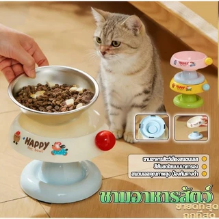 BLIVO ชามอาหารสัตว์ สแตนเลสยกสูง ชามอาหารแมว สุนัข ถอดออกได้ ทำความสะอาดง่ายๆ ลายน่ารัก ทรงยกสูง มียางกันลื่น
