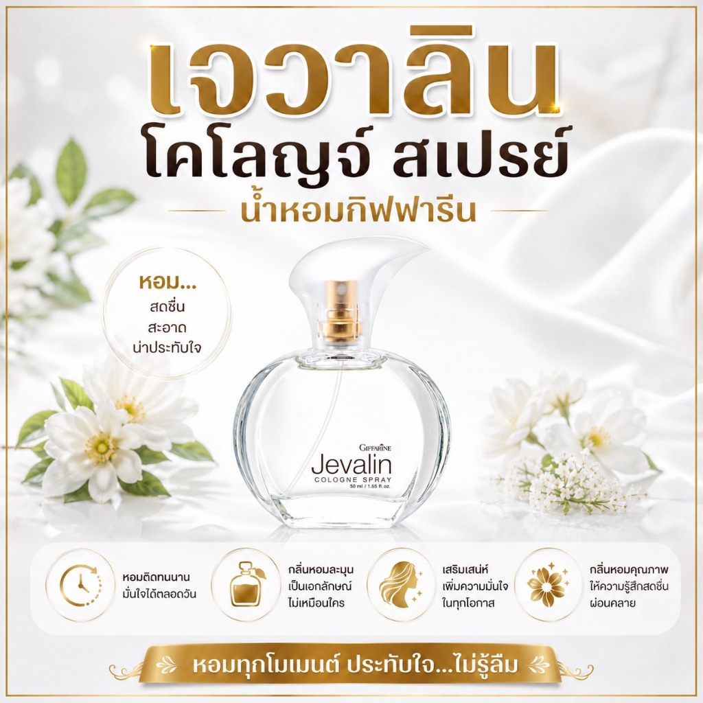 กิฟฟารีน น้ำหอมเจวาลิน โคโลญจ์ สเปรย์ น้ำหอมผู้หญิง กลิ่นหอมหวานมีเสน่ห์ตราตรึง 50มล.