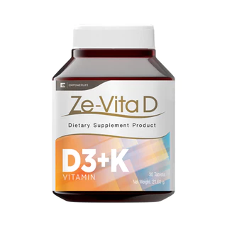 ZE-VITA D วิตามินดี3 Vitamin D3 + K1 + Zinc ซิงค์ น้ำมันมะพร้าว สูตรรวม 3 สารอาหาร บรรจุ 30 ซอฟเจล