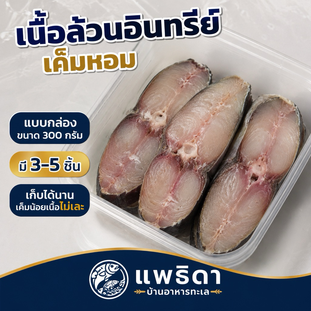ปลาอินทรีย์เค็มหอม เนื้อล้วน กล่อง 300 กรัม ชิ้นใหญ่ 3-5ชิ้น