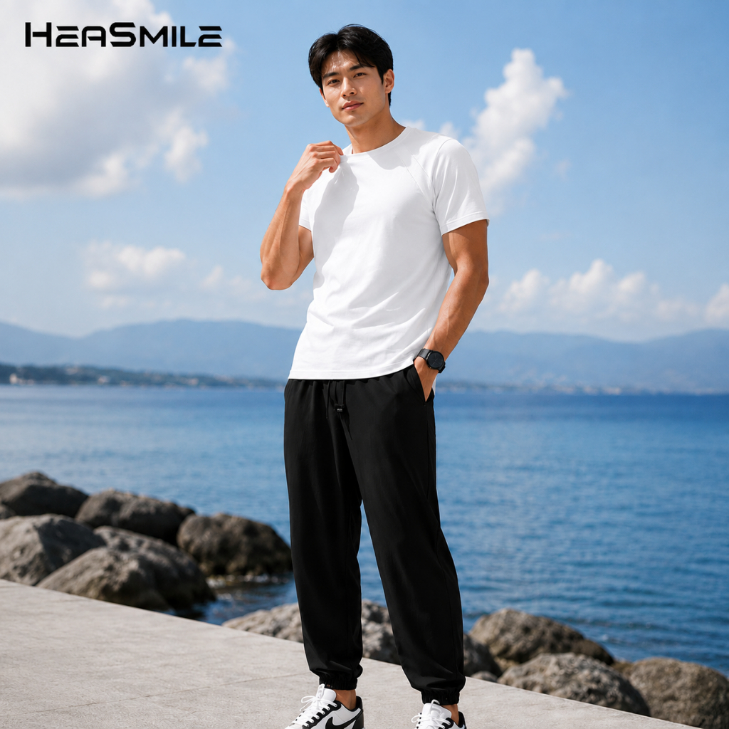 HeaSmile เซ็ตเสื้อกางเกงผู้ชาย เสื้อแขนสั้นทรงสปอร์ต รูปที่ 2