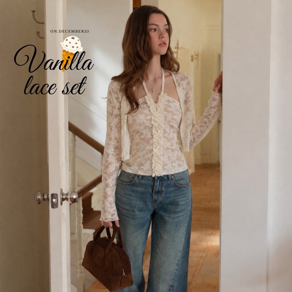 on.december25 เสื้อ 2 ชิ้น Vanilla lace set โทนสีครีม