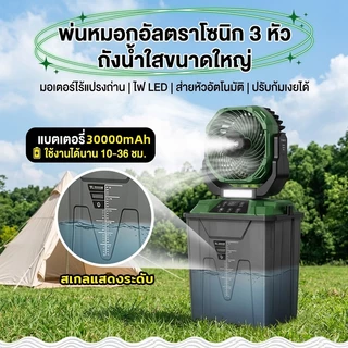 【ZENOVA】พัดลมไอน้ำ 30000mAh ส่ายซ้าย-ขวาอัตโนมัติ ลมแรง เย็นเร็ว ถังน้ำมีสเกล ใช้งานต่อเนื่อง สำหรับแคมป์ปิ้ง กลางแจ้ง
