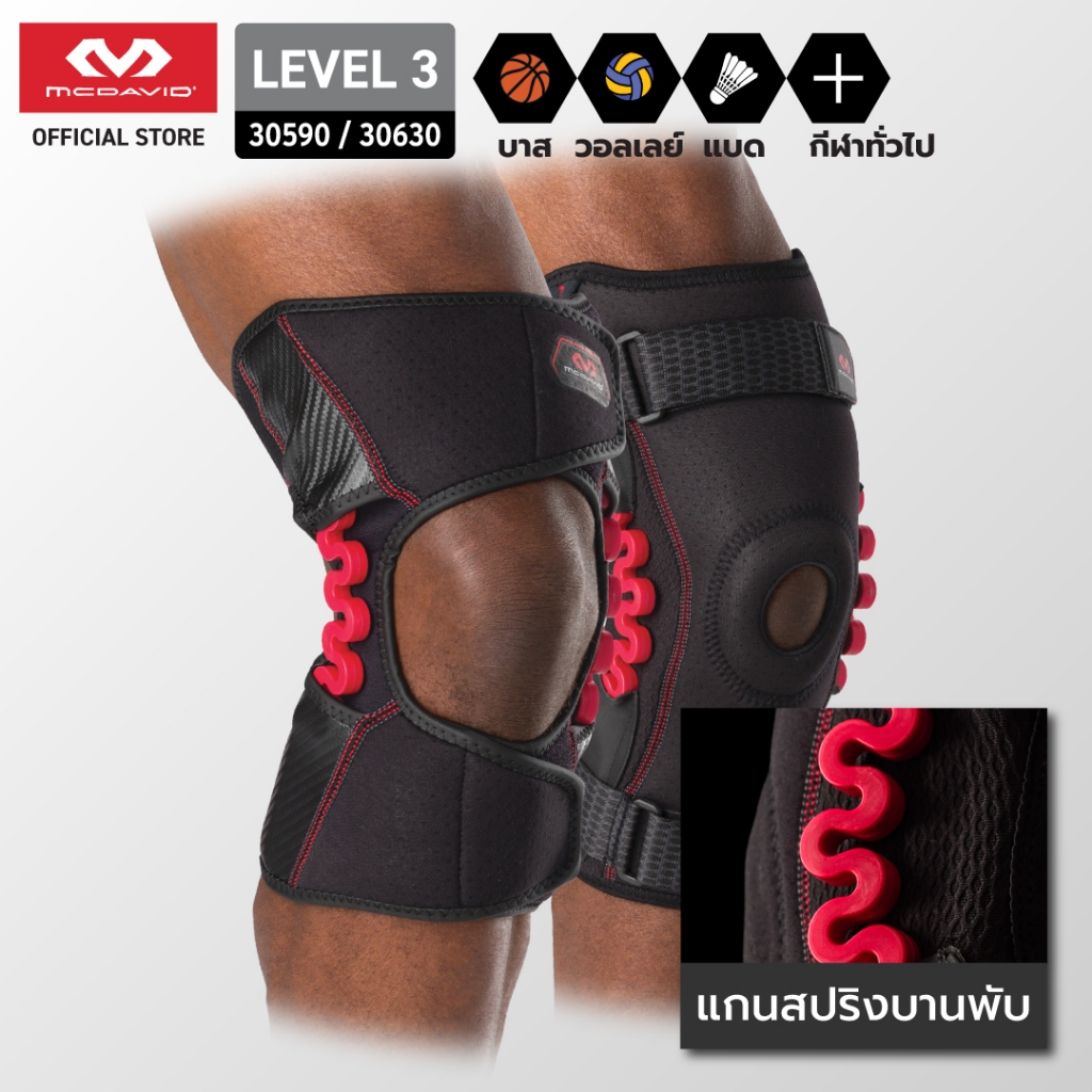 MCDAVID 30590 30630 LEVEL3 พยุงเข่าแกนสปริงบานพับ NRG สนับเข่า ที่รัดเข่า สายรัดเข่า Hinge Knee Brac