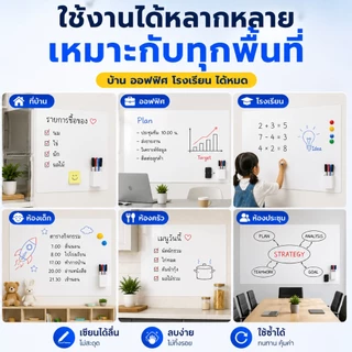 กระดานไวท์บอร์ด สติ๊กเกอร์ไวท์บอร์ด แผ่นไวท์บอร์ดติดผนัง ขนาดใหญ่ เขียนลบได้ ตกแต่งห้องเรียนสำนักงาน