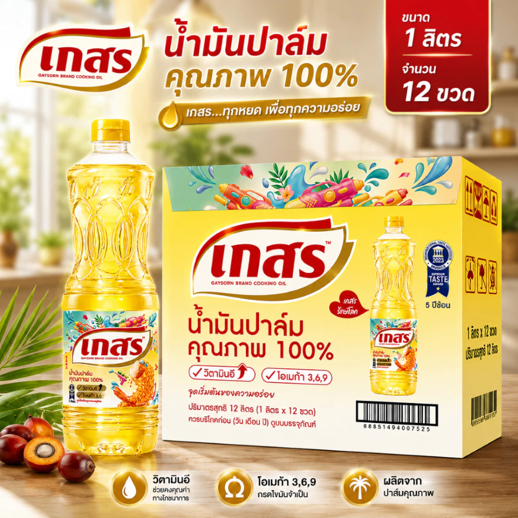 เกสร น้ำมันปาล์ม 1 ลิตร (12 ขวด/ลัง)