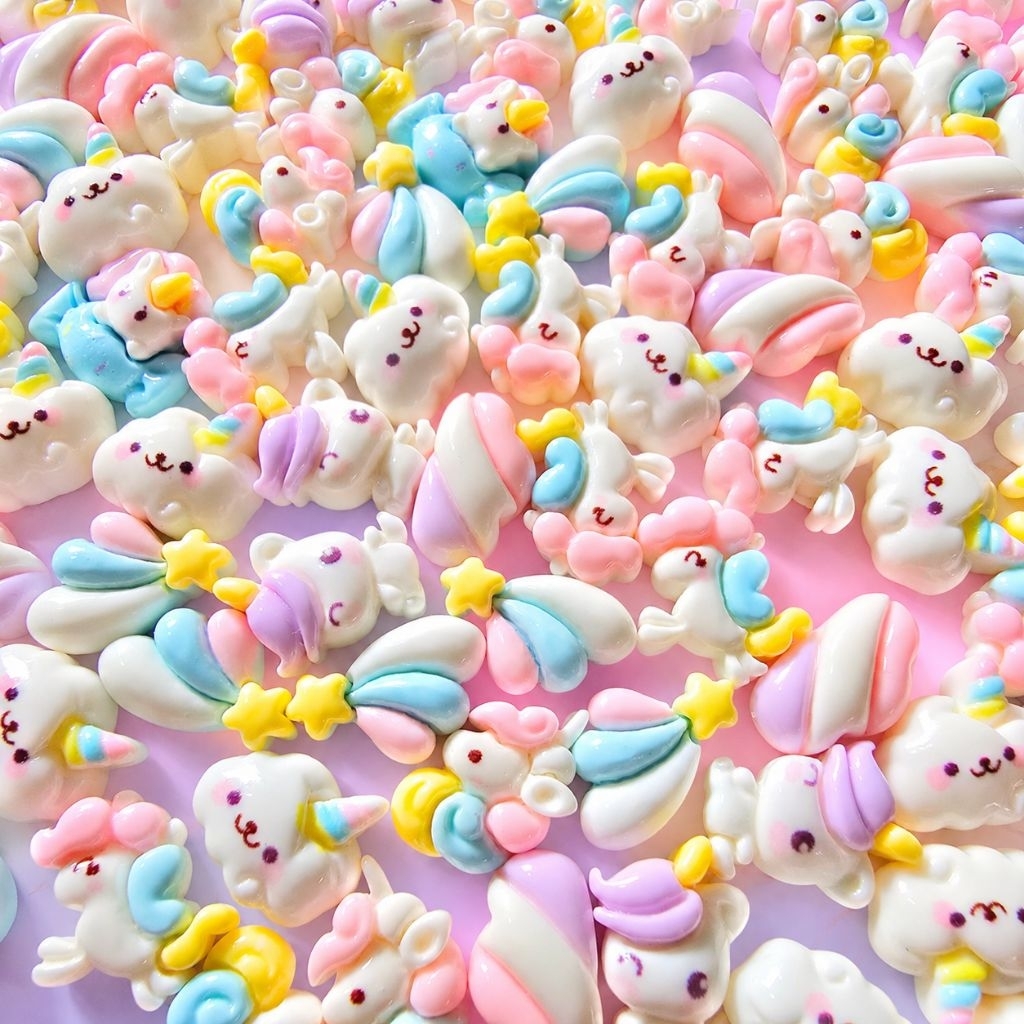 ❮10 ชิ้น❯ คละ💖 เรซิ่นตกแต่งลายยูนิคอร์น คละลาย งานประดิษฐ์ DIY