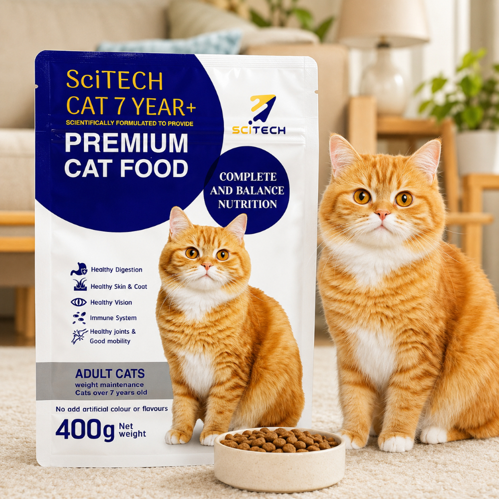 อาหารแมวสูงวัย ชนิดเม็ด SciTECH Cat 7+ 400g โภชนาการครบถ้วน สำหรับแมวอายุ 7 ปีขึ้นไป