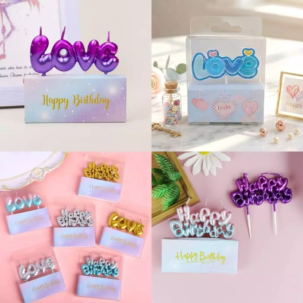 เทียนวันเกิด Happy Birthday เทียนLOVE สีพิเศษ(พร้อมส่ง)