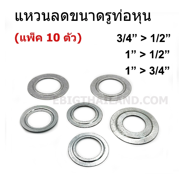 แหวนลดรูท่อหุน สำหรับต่อเข้ากล่องพักสาย มีขนาด 3/4" ไป 1/2" และ ขนาด 1" ไป 1/2-3/4"