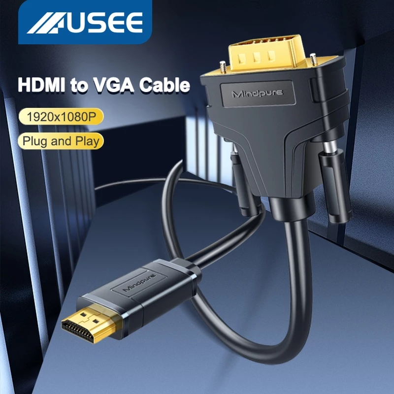 ีUSEEสายAD09ขนาด1M/2M/3M สายDisplayPort to VGA สีทอง DP to VGA Cable สําหรับหน้าจอคอมพิวเตอร์